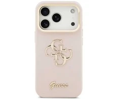 Guess PU Grained 4G Logo Stand Camera Frame dėklas skirtas Apple iPhone 17 Pro rožinės spalvos