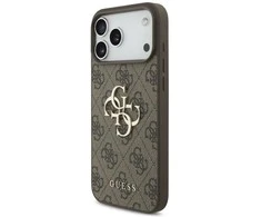 GUESS dėklas, skirtas IPHONE 17 Pro Max GUHCP17XP4GMGSW (PU su dirželiu 4G klasikinis logotipas) rudas
