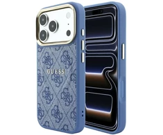 Guess Embossed 4G Classic MagSafe dėklas, skirtas iPhone 18 Pro / iPhone 17 Pro, mėlynas