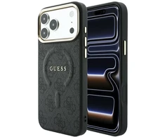 Guess Embossed 4G Classic MagSafe dėklas, skirtas iPhone 18 Pro / iPhone 17 Pro, juodas