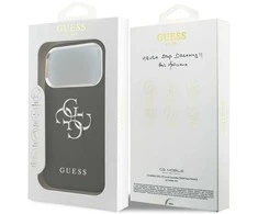 Guess PU Grained 4G Metal Logo dėklas skirtas iPhone 17 Pro juodos spalvos