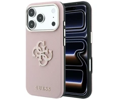 Guess Grained & Big Resin Logo dėklas, skirtas iPhone 18 Pro Max / 17 Pro Max – rožinis