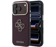 Guess Grained & Big Resin Logo dėklas, skirtas iPhone 18 Pro Max / 17 Pro Max, bordo spalvos