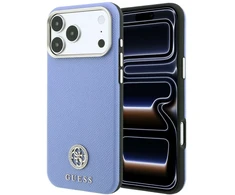 Guess Grained Round Strass Logo MagSafe dėklas, skirtas iPhone 18 Pro Max / 17 Pro Max, mėlynas