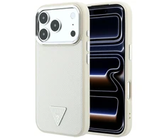 Dėklas Guess Grained Triangle Logo MagSafe, skirtas iPhone 18 Pro Max / 17 Pro Max, smėlio spalvos