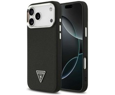 Guess Grained Triangle Logo MagSafe dėklas skirtas Apple iPhone 17 Pro juodos spalvos