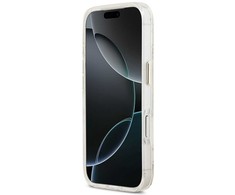 Guess IML Glitter Flowers Triangle MagSafe dėklas skirtas Apple iPhone 17 Pro baltos spalvos
