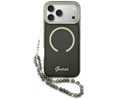 Guess IML Glitter Script Strap MagSafe dėklas skirtas iPhone 17 Pro Max Juodas