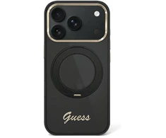 Dėklas Guess IML Ring Stand 360 Script Metal Logo MagSafe Case, skirta iPhone 17 Pro / 18 Pro - juoda