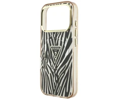 Dėklas Guess IML Zebra Glitter Triangle Logo MagSafe iPhone 17 Pro / 18 Pro Case - Gold