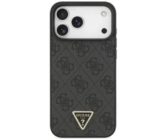 Dėklas Guess Leather 4G Triangle Strass MagSafe Case, skirtas iPhone 17 Pro Max / 18 Pro Max - Juoda