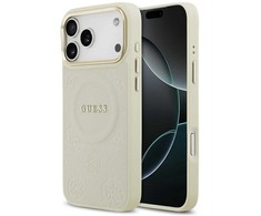 Dėklas Guess Peony Hot Stamp MagSafe skirtas Apple iPhone 17 Pro Max beige