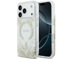 Dėklas Guess Resin Bottom Glitter MagSafe Case, skirta iPhone 18 Pro / 17 Pro - auksinė