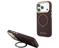 Dėklas Guess Ring Stand 360 Grained Classic Logo MagSafe Case for iPhone 18 Pro Max / 17 Pro Max - Burgundy
