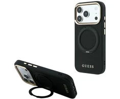 Guess žiedinis stovas 360 grūdintas Classic Logo MagSafe dėklas iPhone 18 Pro Max / 17 Pro Max - Juodas
