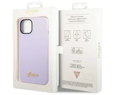 „Guess“ silikoninis vintažinis auksinis logotipo dėklas iPhone 14 / 15 Plus - Violetinė