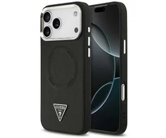 Guess PU Leather Triangle Logo MagSafe dėklas skirtas Apple iPhone 17 Pro Max juodos spalvos