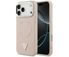 Guess PU Leather Triangle Logo MagSafe dėklas skirtas Apple iPhone 17 Pro rožinės spalvos