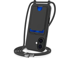Dėklas Marka Niezdefiniowana - iPhone 17 TPU Case with Card Holder and Crossbody Lanyard - Juodas
