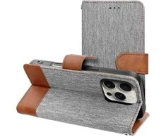 Dėklas Oem Flip case for iPhone 16 PLUS Jeans Book pilka
