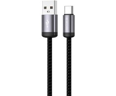 Dėklas Jellico B27 Pīta auduma Universāla USB uz USB-C Datu un Ātrās PD 30W uzlādes Kabelis 1m Melns