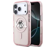 Karl Lagerfeld dėklas, skirtas IPHONE 17 Pro, suderinamas su „MagSafe KLHMP17LHGCHGKBP“ (IML Choupette eskizo logotipas), rožinis