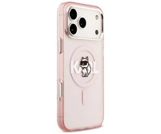Karl Lagerfeld dėklas, skirtas IPHONE 17 Pro Max, suderinamas su MagSafe KLHMP17XHGCHGKBP (IML Choupette Sketch Logo), rožinis