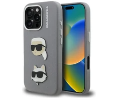 Karl Lagerfeld Grained PU K&CH Heads dėklas skirtas Apple iPhone 16 Pro Max pilkos spalvos