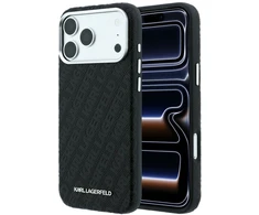 Dėklas Karl Lagerfeld Grained Allover Logo Metal Elongated MagSafe skirtas iPhone 18 Pro / 17 Pro juodas