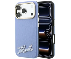 Dėklas Karl Lagerfeld Grained with Resin Signature Logo MagSafe, skirtas iPhone 18 Pro / 17 Pro, šviesiai mėlynas