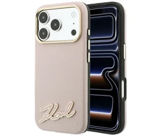Dėklas Karl Lagerfeld Grained with Resin Signature Logo MagSafe, skirtas iPhone 18 Pro / 17 Pro, rožinis