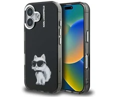Karl Lagerfeld IML Aquarelle Choupette dėklas iPhone 16 juodos spalvos