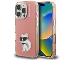 Dėklas Karl Lagerfeld IML Aquarelle Choupette &amp; Logo iPhone 16 Pro Case - Rožinė