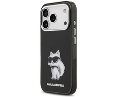 „Karl Lagerfeld IML Aquarelle Choupette &amp; Logo MagSafe“ dėklas, skirtas „iPhone 17 Pro“ – Juodas