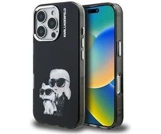 Karl Lagerfeld IML Aquarelle Karl and Choupette dėklas iPhone 16 Pro juodos spalvos