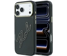 Karl Lagerfeld IML didelio parašo dervos ir metalo rėmelio dėklas iPhone 18 Pro Max / 17 Pro Max - Juodas