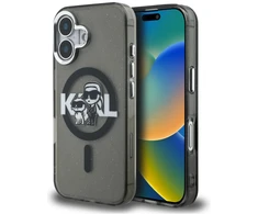 Karl Lagerfeld IML Glitter Karl and Choupette Sketch MagSafe dėklas iPhone 16 juodos spalvos