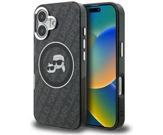 Karl Lagerfeld IML K&amp;CH Heads Repeated Logo MagSafe dėklas Apple iPhone 16 juodos spalvos