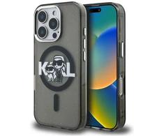 Karl Lagerfeld IML Glitter Karl and Choupette Sketch MagSafe dėklas iPhone 16 Pro Max juodos spalvos