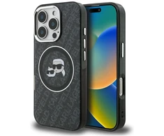 Karl Lagerfeld IML K&amp;CH Heads Repeated Logo MagSafe dėklas Apple iPhone 16 Pro juodos spalvos