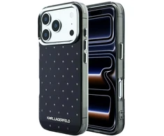 Dėklas Karl Lagerfeld IML Rhinestones Allover and Electroplated Logo skirtas iPhone 18 Pro / 17 Pro juodas