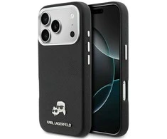 „Karl Lagerfeld Karl &amp; Choupette Head Pins Saffiano MagSafe“ dėklas, skirtas „iPhone 17 Pro“ – Juodas