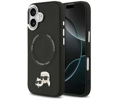 Karl Lagerfeld Karl & Choupette Pins MagSafe dėklas skirtas Apple iPhone 17 juodos spalvos