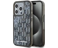 Karl Lagerfeld Liquid Glitter Monogram Gradient dėklas telefonui Apple iPhone 15 Pro Max juodos spalvos