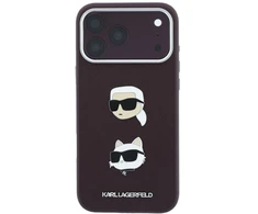 Dėklas Karl Lagerfeld Saffiano su Karl & Choupette Heads smeigtukais ir logotipu, skirtas iPhone 18 Pro / 17 Pro, bordo spalvos