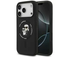 Dėklas Karl Lagerfeld Silicone Karl&amp;Choupette Ring MagSafe skirtas Apple iPhone 17 Pro Max juodos spalvos