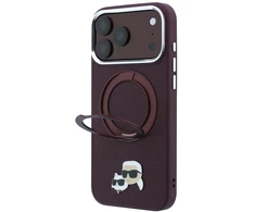 Dėklas Karl Lagerfeld su žiediniu stovu 360 Karl & Choupette Heads Pin MagSafe, skirtas iPhone 18 Pro / 17 Pro