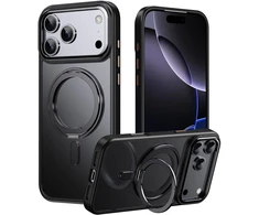 Marka Niezdefiniowana - Magnetinis dėklas su besisukančiu stovu iPhone 18 Pro / 17 Pro TPU akrilas MagSafe – juodas