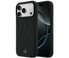 Dėklas Mercedes Leather Crossed Lines MagSafe skirtas iPhone 18 Pro Max/ 17 Pro Max juodas