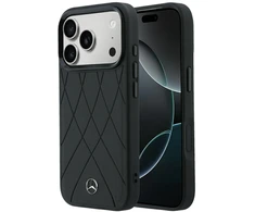 Dėklas Mercedes Leather Crossed Lines MagSafe skirtas iPhone 18 Pro /17 Pro juodas